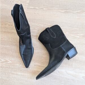 Oak + Fort Black Faux Leather Low Heel Cowboy Boots, size 8